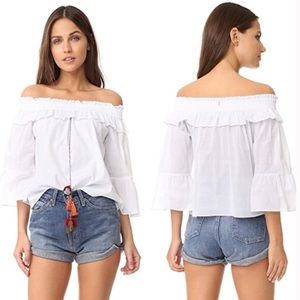 MISA LA off the shoulder white Pom Pom blouse